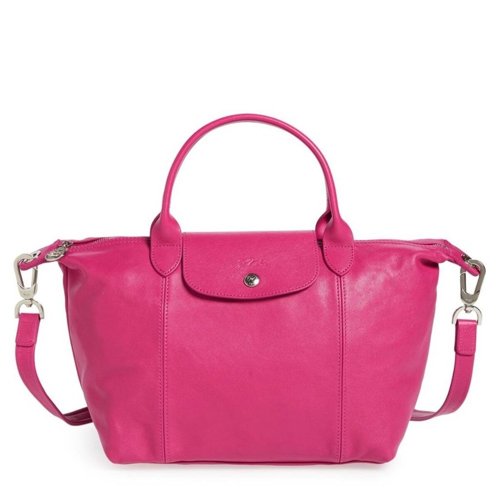 NWT LONGCHAMP Le Pliage Cuir Small Leather Crossbody Cyclamen Fuchsia Pink AUTH